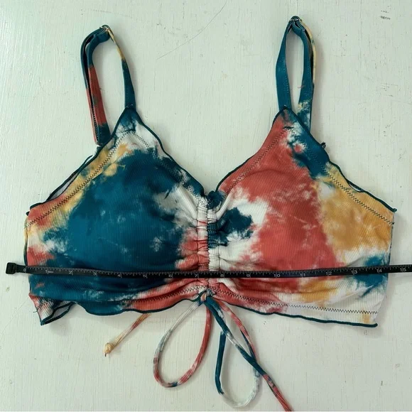 Tie-Dye Ruched Bow Front Swim Bralette Padded Adjustable Swim Top - Picture 2 of 4